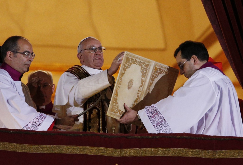 Pope Francis I delivers his first blessing from St. Peter's Basilica