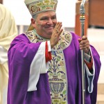 Bishop Bernard A. Hebda of Gaylord, Mich., offers a blessing during his 2009 installation Mass at St. Mary Cathedral in Gaylord. Pope Francis has appointed Bishop Hebda to be coadjutor archbishop of Newark, N.J. As coadjutor he automatically succeeds Arc hbishop John Myers J. Myers, upon his retirement or death.