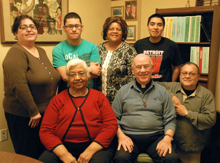 Life Directions, a program aimed at guiding and encouraging at-risk youth in the Detroit community, has served the area since 1973. Back row is Sandra Ortiz, Ricardo Aquino, Annette Howard and Emmanuel Miranda. Front row is Sr. Rosalie Esquerra, OP; Fr. John Phelps, CSSR, and Juan Sandoval. 