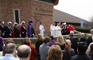 Fr. Wayne Ureel, pastor of Holy Spirit Parish, Highland, leads a rededication of the “St.” John Paul II Adoration Chapel.