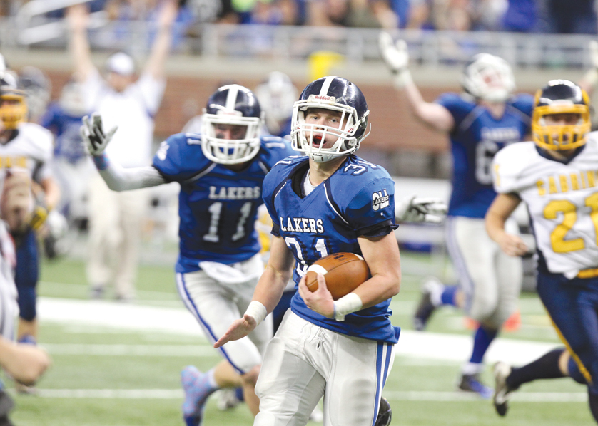 Our Lady of the Lakes senior Christian Heiss runs downfield during the Division C-D title game against Cabrini Oct. 25 at Ford Field. The Lakers scored their 2nd straight C-D championship with a 45-14 win. 