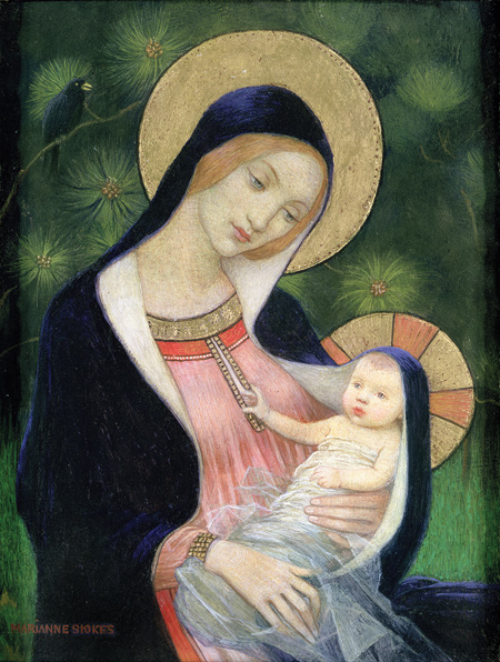 Mary and the Christ child are depicted in the painting "Madonna of the Fir Tree" by Marianne Stokes. The feast of the Nativity of Christ, a holy day of obligation, is celebrated Dec. 25. (CNS/Bridgeman Art Library) (Nov. 19, 2013) Editors: For editorial use in print and online through Feb. 19, 2013. No use is permitted after Feb. 19, 2014.