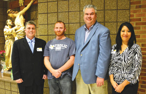 Members of Army of Apostles, a lay apostolate that produces apologetics-themed podcasts, from left to right include Steve Piskorowski, founder Paul Thomas, Gary Michuta and Lisa Campbell. Not pictured is Bobby Hesley. 