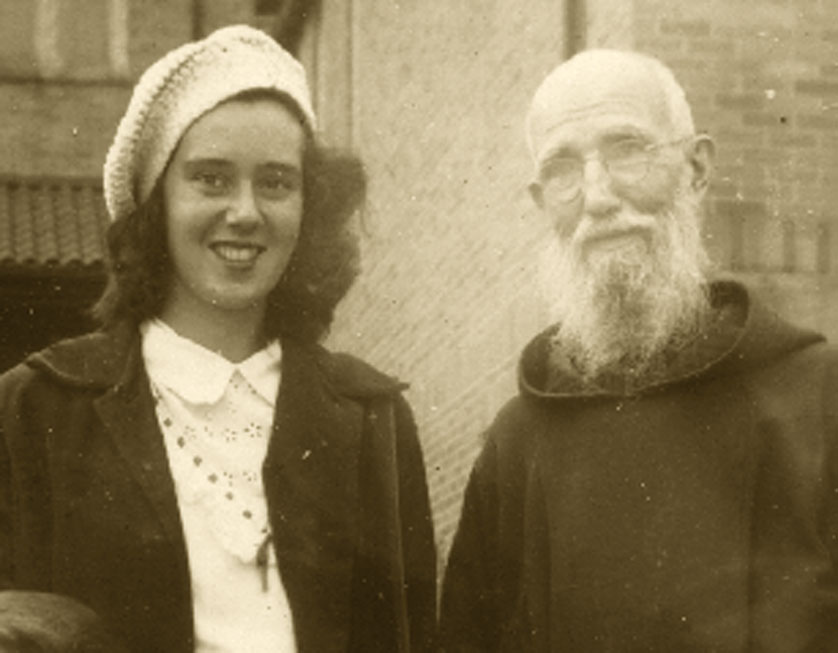 Sr. Anne Herkenrath, SNJM, is seen with her great-uncle, Ven. Solanus Casey, in September 1948. Sr. Herkenrath credits his influence with her choice to enter religious life.