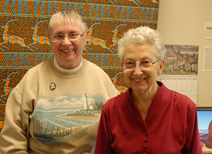 Sr. Marie Cyril Delisi, IHM, left, and Sr. Alice Baker, IHM, stand in Sr. Delisi’s office at the Epiphany Education Center, which has tutored roughly 300 students over the past 10 years on Detroit’s east side.