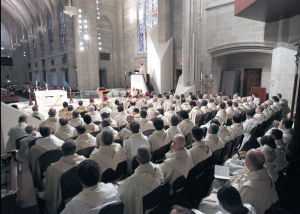 More than 200 priests, deacons and bishops attend the Chrism Mass each year, when they renew their clerical vows.