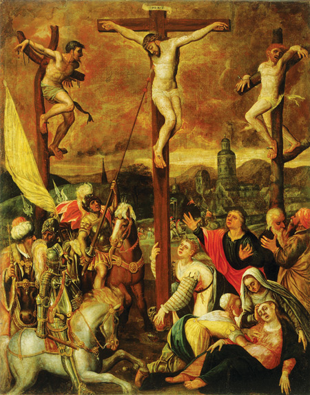 Jesus is pierced with a lance in this 1620 oil painting, which is in the National Gallery of Slovenia. The Evangelist John compares the scene to the prophetic fulfillment of Zechariah 12:10 and the mourning of the death of Israel’s good King Josiah.