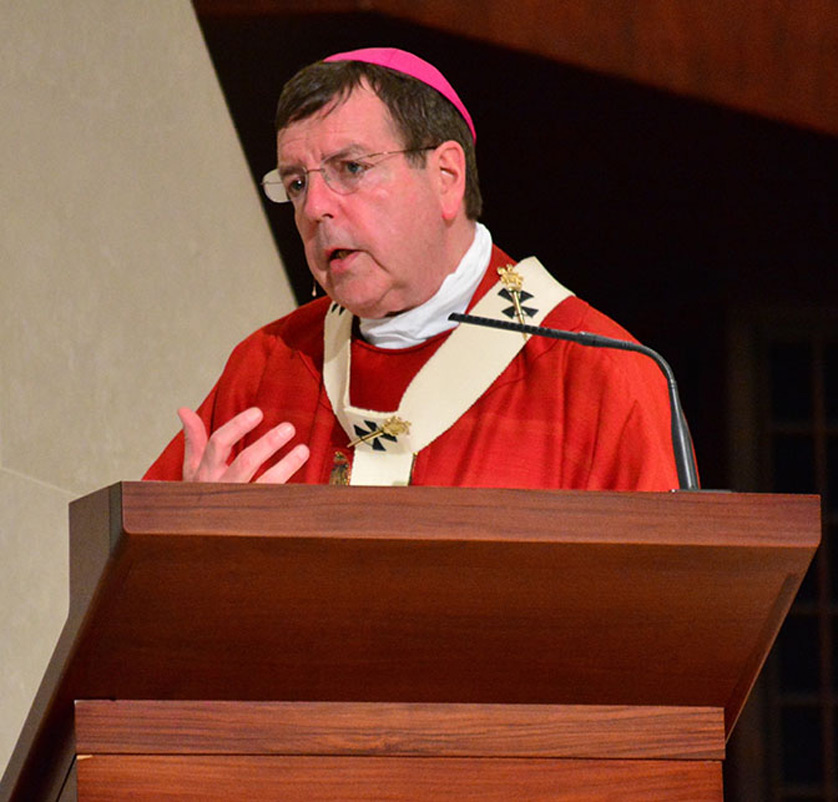 Archbishop Vigneron preaches May 23 during a Pentecost vigil Mass at the Cathedral of the Most Blessed Sacrament. 