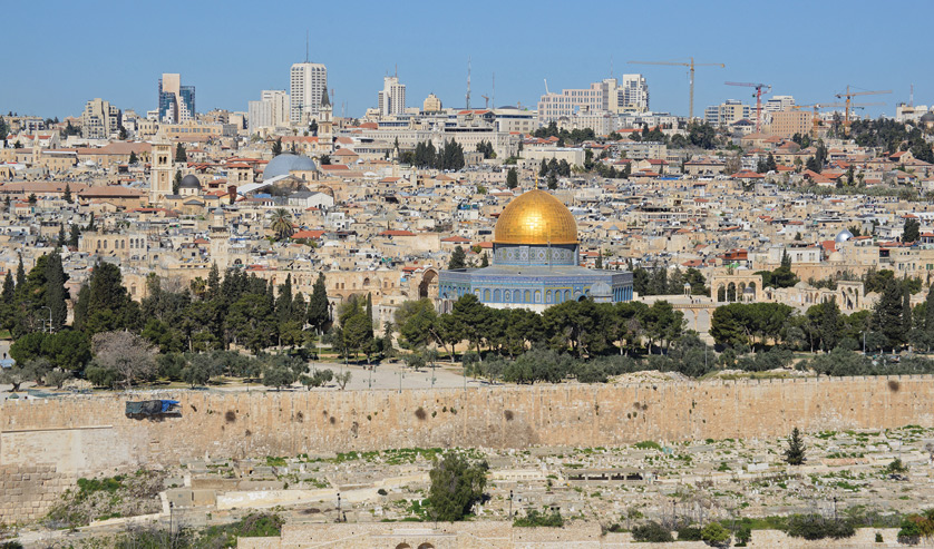 The gold-covered Dome of the Rock at the Temple Mount complex is seen in this overview of Jerusalem from the Mount of Olives March 28. Pope Francis will visit the Old City of Jerusalem on his pilgrimage to the Holy Land in May. (CNS photo/Debbie Hill) (March 31, 2014) See HOLYLAND-SCHEDULE (UPDATED) March 27, 2014.