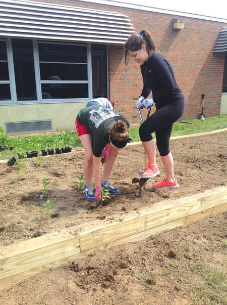 Ladywood students till the soil in the school's community garden, which will be used to help supply soup kitchens as well as prepare school lunches.