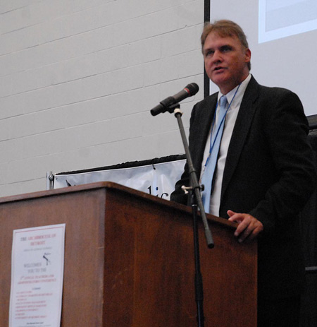 Superintendent Brian Dougherty, Ph.D., addresses archdiocesan teachers and administrators Aug 4.