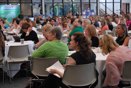 Nearly 200 Archdiocese of Detroit teachers and administrators listen to a presentation about culture and bullying in schools Aug. 4 at the University of Detroit Mercy.