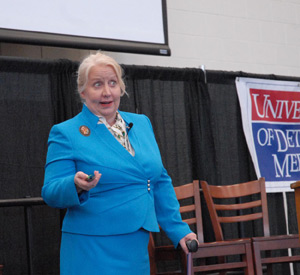 Ellen Wedemeyer, professor of special education at St. Joseph's University, addresses the gathering.
