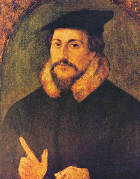 Hans Holbien's portrait of John Calvin, one of the founders modern Protestantism, circa 1550. Calvin, while perhaps more influential in the history of Protestantism than even Martin Luther, held several beliefs that were distinctively "Catholic."