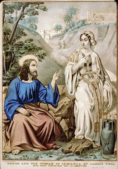 Jesus meets the Samaritan woman at the well in this 19th century work from the Library of Congress. Because wells in biblical times were often meeting places for those looking to find a bride, Jesus' encounter suggests a deeper relationship between God, the heavenly bridegroom, and his wayward people in Samaria.