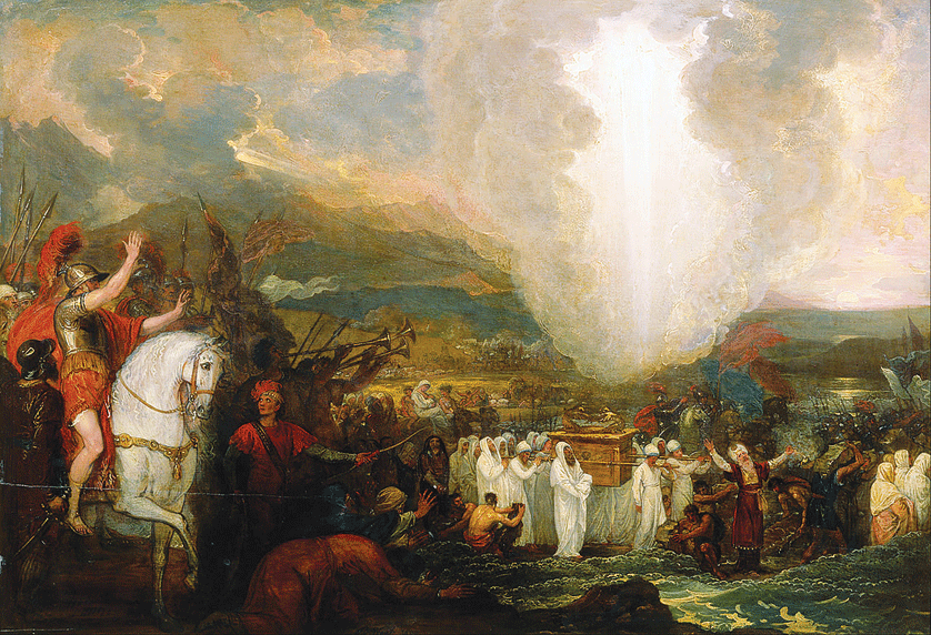 Scripture does not condemn the use of images to aid in worshiping God, as some Christian communities suppose. On the contrary, the Old Testament is full of examples of God giving the Israelites permission to do just that, as in the pillars of cloud and fire and Ark of the Covenant, both pictured here in Benjamin West's 19th century work. CNS Photo