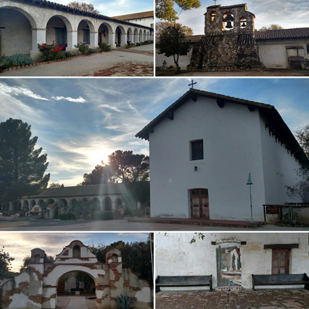 A photo collage of some of the missionary outposts established by St. Serra along the El Camino Real in California.
