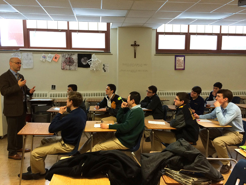 Shrine's zero-hour Constitutional Studies class, a college-style lecture course taught by Mike DeBruyn, is the result of a special grant program offered by the Center for Constitutional Studies. Photo by Mike Debruyn
