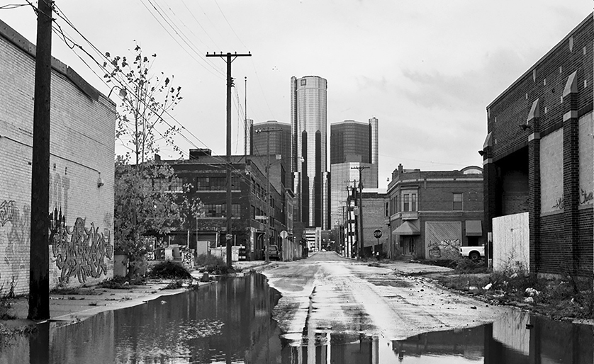 The Renaissance Center is seen through a blighted alley near downtown Detroit. The city’s homeless, who often can be found sleeping under bridges and overpasses, in parks or abandoned buildings, often need help dealing with issues such as substance abuse and mental disorders, advocates say, and coordinated efforts to help them could go a long way toward improving the plight of Detroit’s poor.