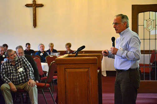 John Kazanjian of Renewal Ministries speaks to approximately 50 priests and deacons about deliverance ministry Jan. 28 at Sacred Heart Major Seminary. Far from how it’s portrayed in movies, Kazanjian said, deliverance isn’t about battling dark spiritual forces, but asking God to forgive and help heal past wounds.