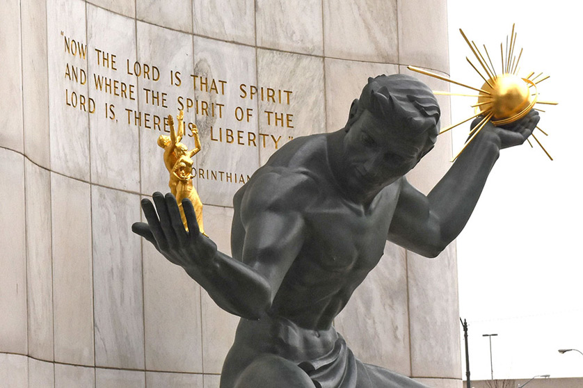 The Spirit of Detroit, with a Scripture verse behind it, represents the spirit of man with a symbol of God in one hand and a symbol of the family in the other. Late Supreme Court justice Antonin Scalia embodied the ideals of liberty, family and faith, and blended them seamlessly into his work as a justice, Detroit-area Catholic , lawyers say. Mike Stechschulte | The Michigan Catholic