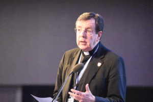 Archbishop Allen H. Vigneron addresses those gathered April 18 at the Amazing Parish Conference at the Detroit Renaissance Center. (Dan Meloy | The Michigan Catholic)
