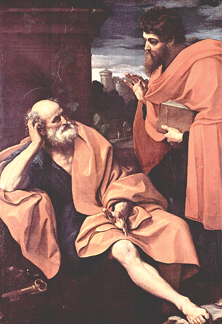 Peter and Paul are shown in this 17th century work by Guido Reni. Paul's rebuke of Peter in Galatians 2 for hypocrisy in his dealings with the Jews shows the difference between infallibility - which Catholics ascribe to the pope in teaching on matters of faith and morals - and impeccability, or the freedom from committing personal sin.  CNS photo