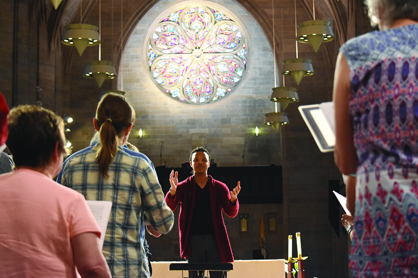 Glen Thomas Rideout, director of worship and music at First Unitarian Universalist Congregation Church of Ann Arbor, leads a workshop with pastoral musicians from across the Archdiocese of Detroit on Aug. 25 to help sharpen their skills for the upcoming program year.