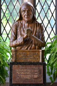 A bust of St. Teresa of Calcutta is seen near the sacristy of the Cathedral of the Most Blessed Sacrament in Detroit. 