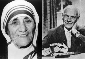 Malcolm Muggeridge and Mother Teresa are seen in this photo combination.