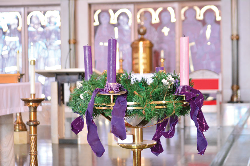 The tabernacle is seen behind an Advent wreath at St. Jude parish in Detroit on Nov. 30. (Mike Stechshulte | The Michigan Catholic)