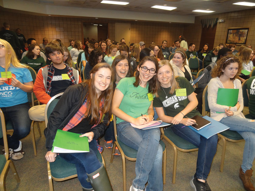 Michigan State University students participate in a recent retreat sponsored by the university's campus ministry and St. John Church. Across Michigan, Detroit students are finding Catholic connections on campus, thanks in large part to the influence and help of the Newman Connection. (Courtesy of Katie Diller)